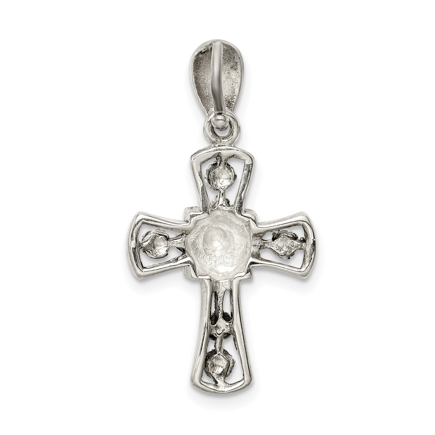 Sterling Silver Antiqued Marcasite Flower Cross Pendant