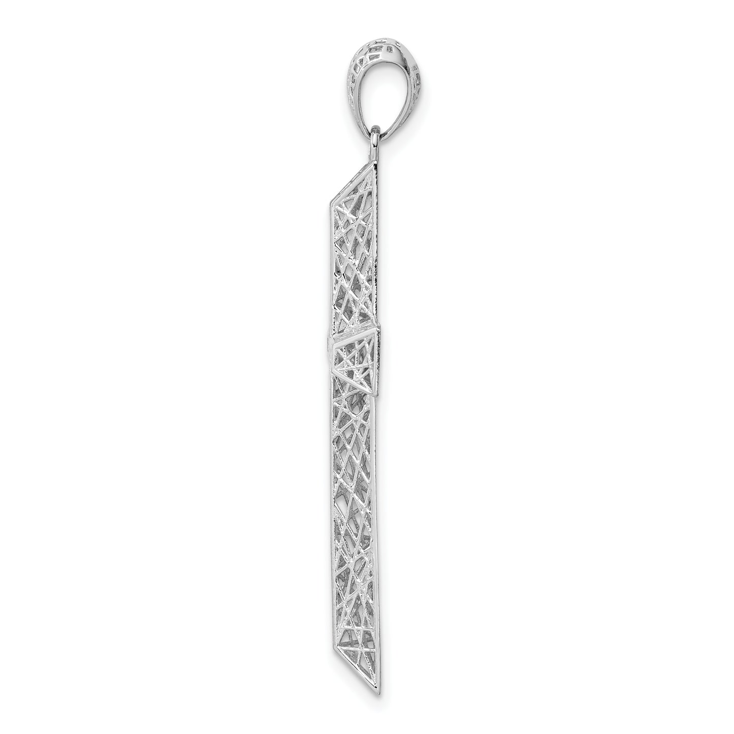 Sterling Silver Rhodium-Plated Polished Hollow Cross Pendant