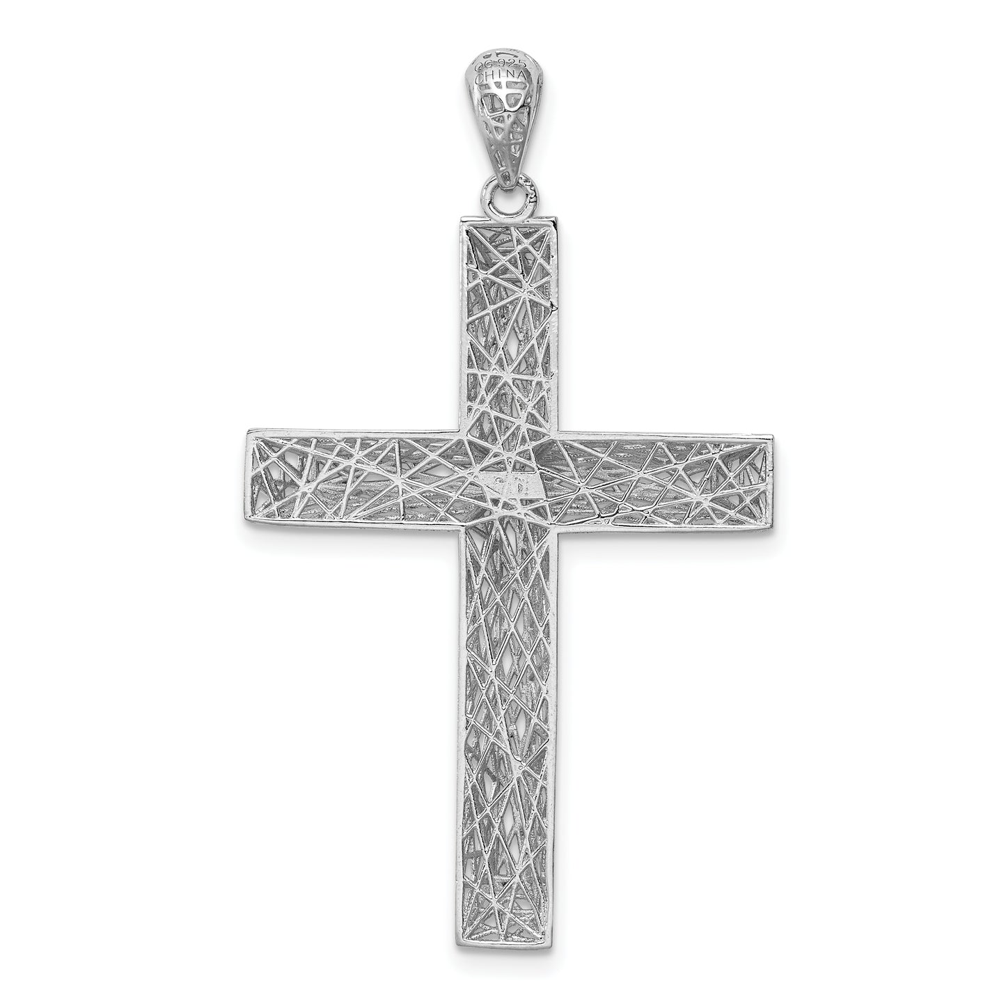 Sterling Silver Rhodium-Plated Polished Hollow Cross Pendant