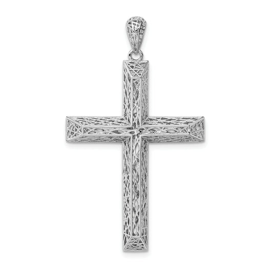 Sterling Silver Rhodium-Plated Polished Hollow Cross Pendant