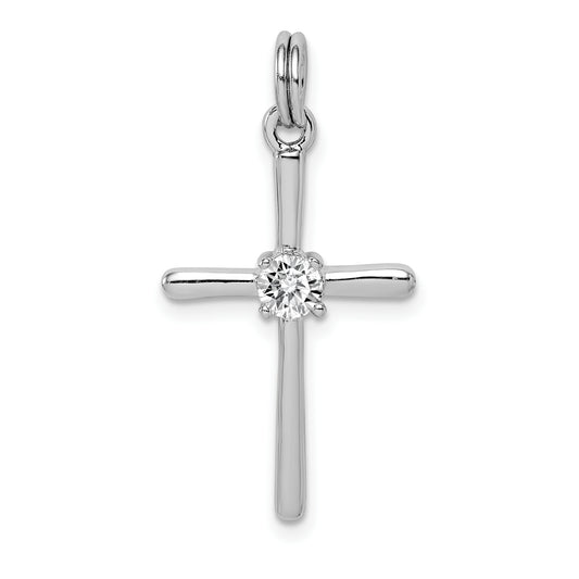 Sterling Silver Rhodium-Plated Cz Cross Pendant