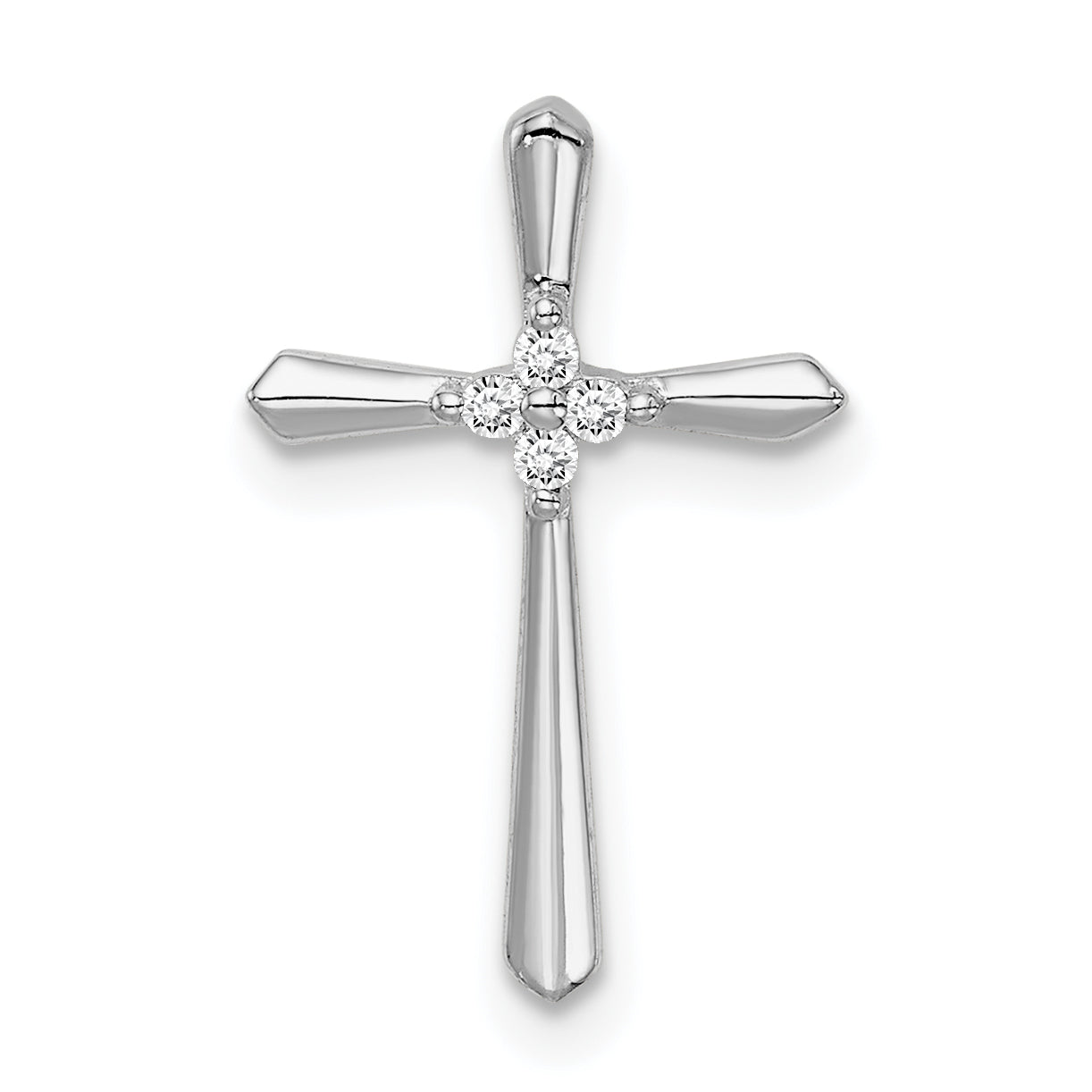 Sterling Silver Rhodium Plated Cz Cross Chain Slide Pendant