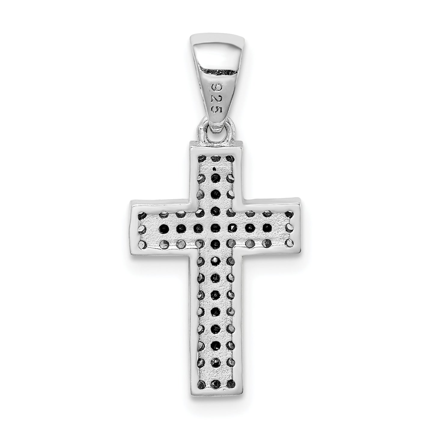 Sterling Silver Rhodium-Plated Black And Clear Cz Cross Pendant