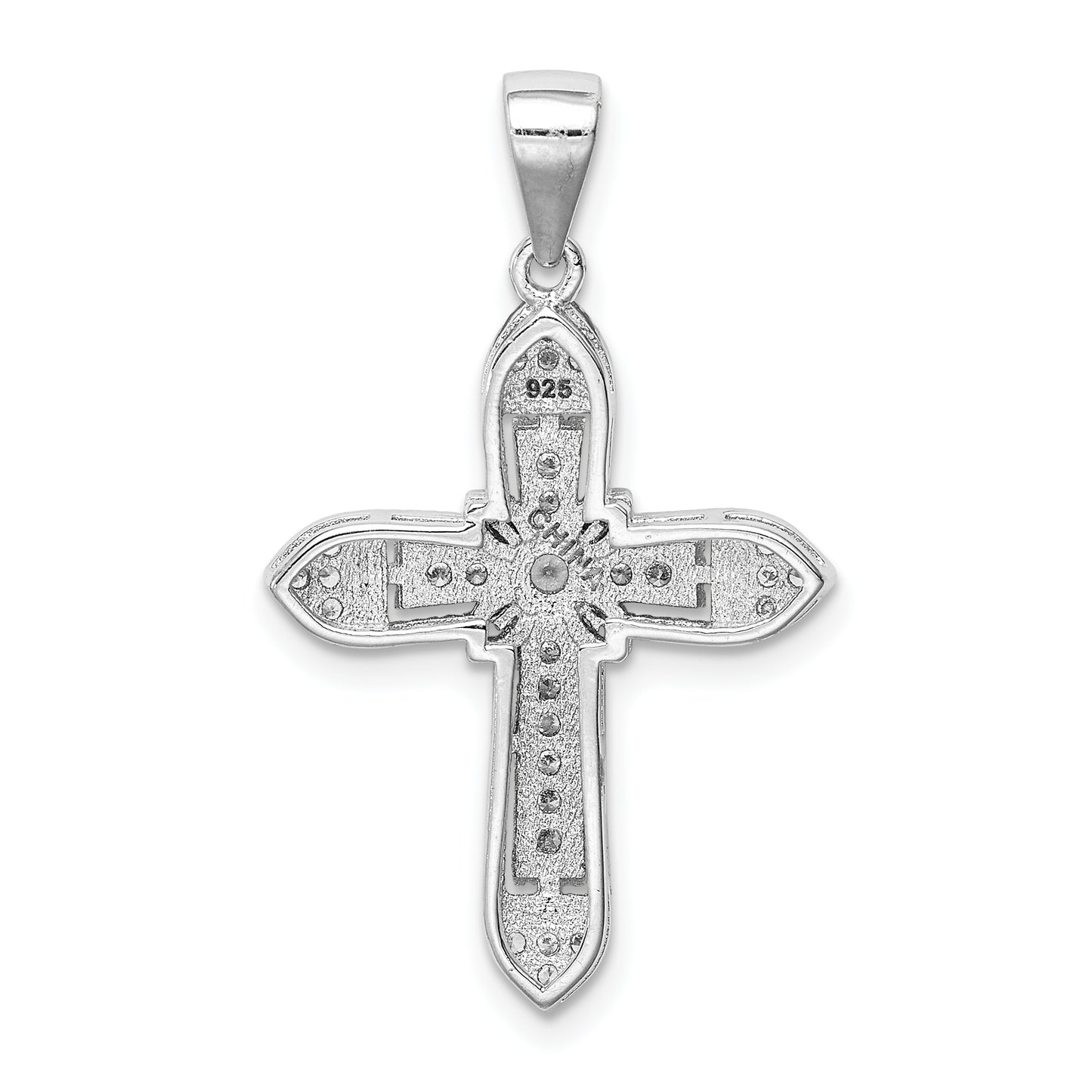 Sterling Silver Rhodium-Plated Polished Cz Passion Cross Pendant