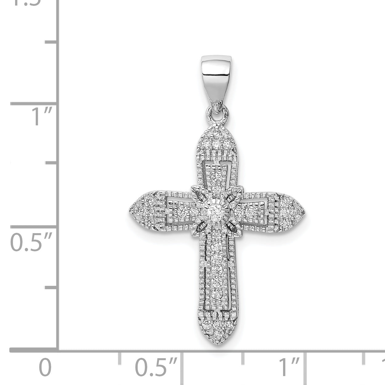 Sterling Silver Rhodium-Plated Polished Cz Passion Cross Pendant