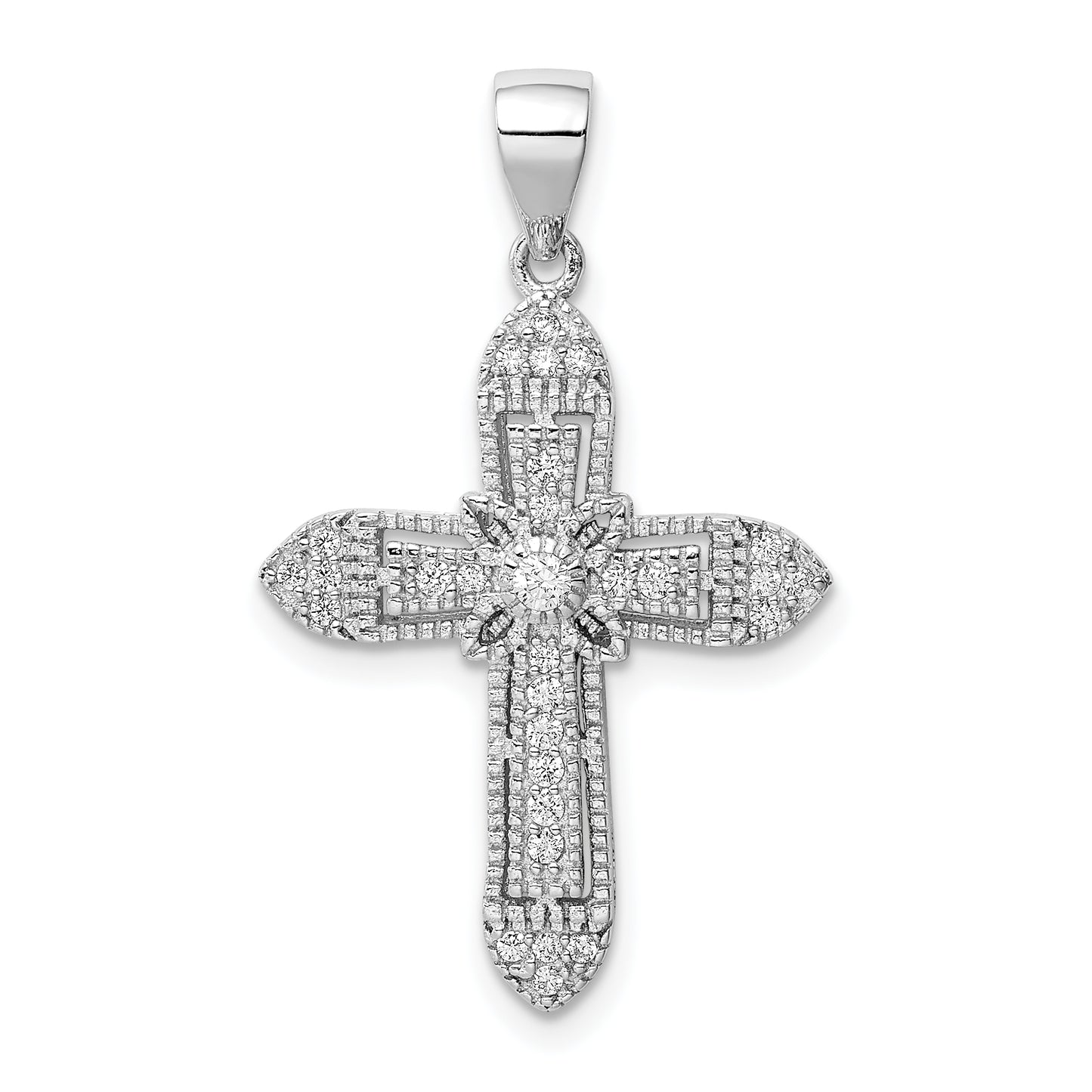 Sterling Silver Rhodium-Plated Polished Cz Passion Cross Pendant