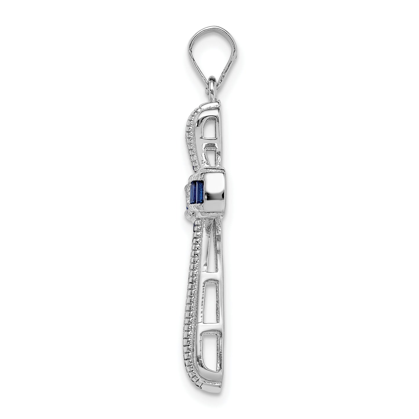 Sterling Silver Rhodium-Plated Cz & Lab Cr. Blue Spinel Cross Pendant