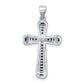 Sterling Silver Rhodium-Plated Cz & Lab Cr. Blue Spinel Cross Pendant