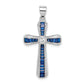 Sterling Silver Rhodium-Plated Cz & Lab Cr. Blue Spinel Cross Pendant