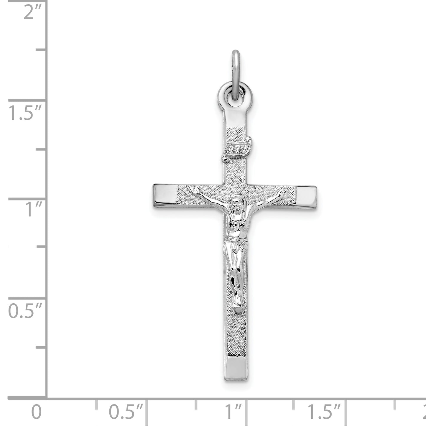 Sterling Silver Rhodium-Plated Textured Crucifix Cross Pendant