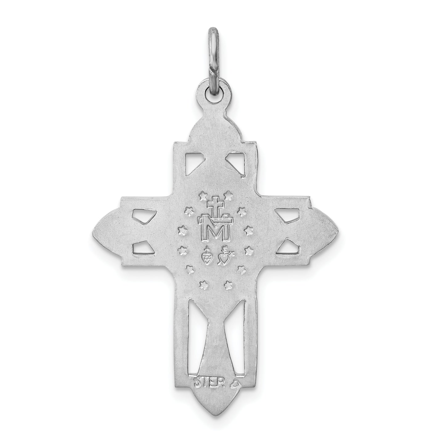 Sterling Silver Rhodium-Plated Gold Tone Miraculous Medal Cross Pendant