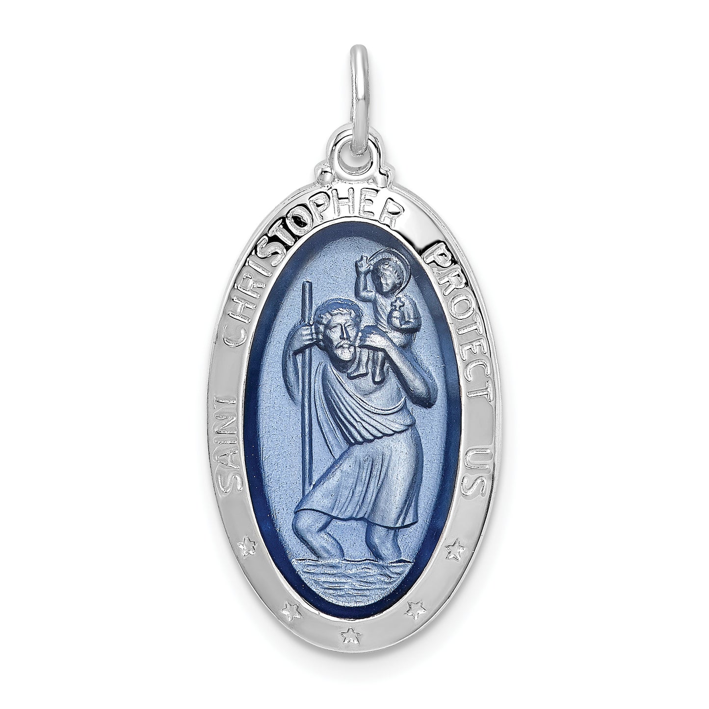 Sterling Silver Rhodium-Plated Enamel St. Christopher Medal