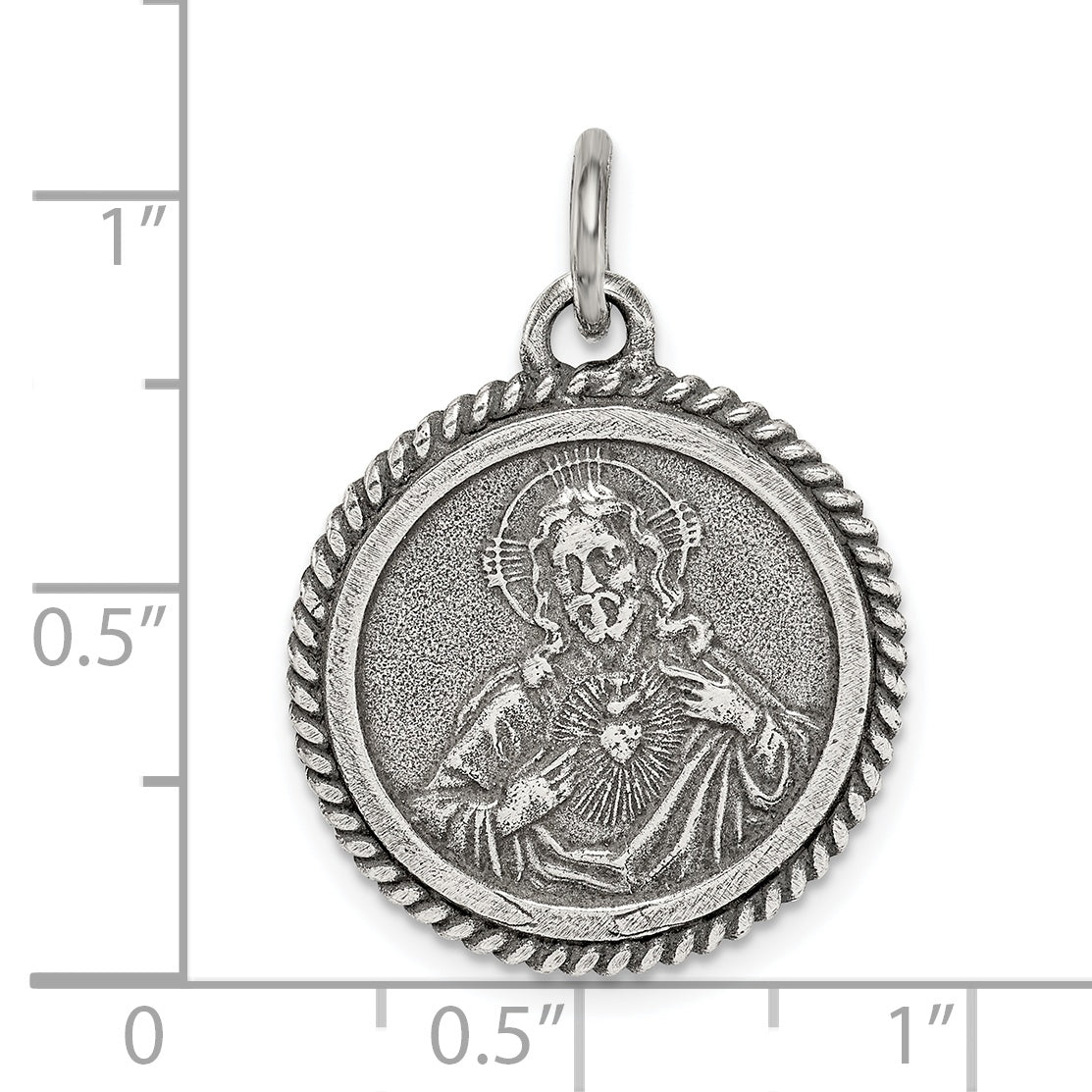 Sterling Silver Antiqued Sacred Heart Of Jesus Medal Pendant