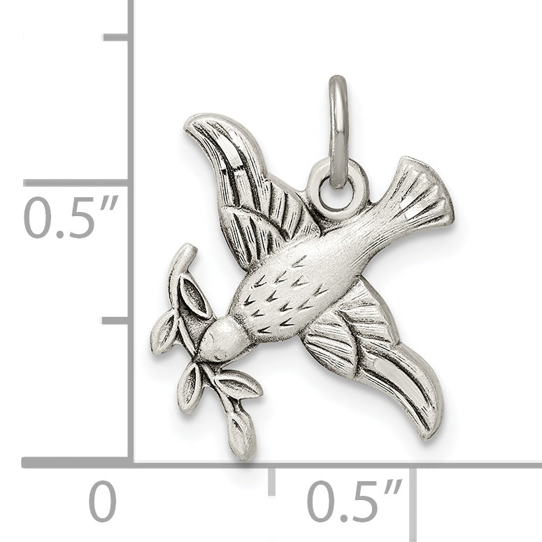 Sterling Silver Antiqued Diamond-Cut Bird Pendant