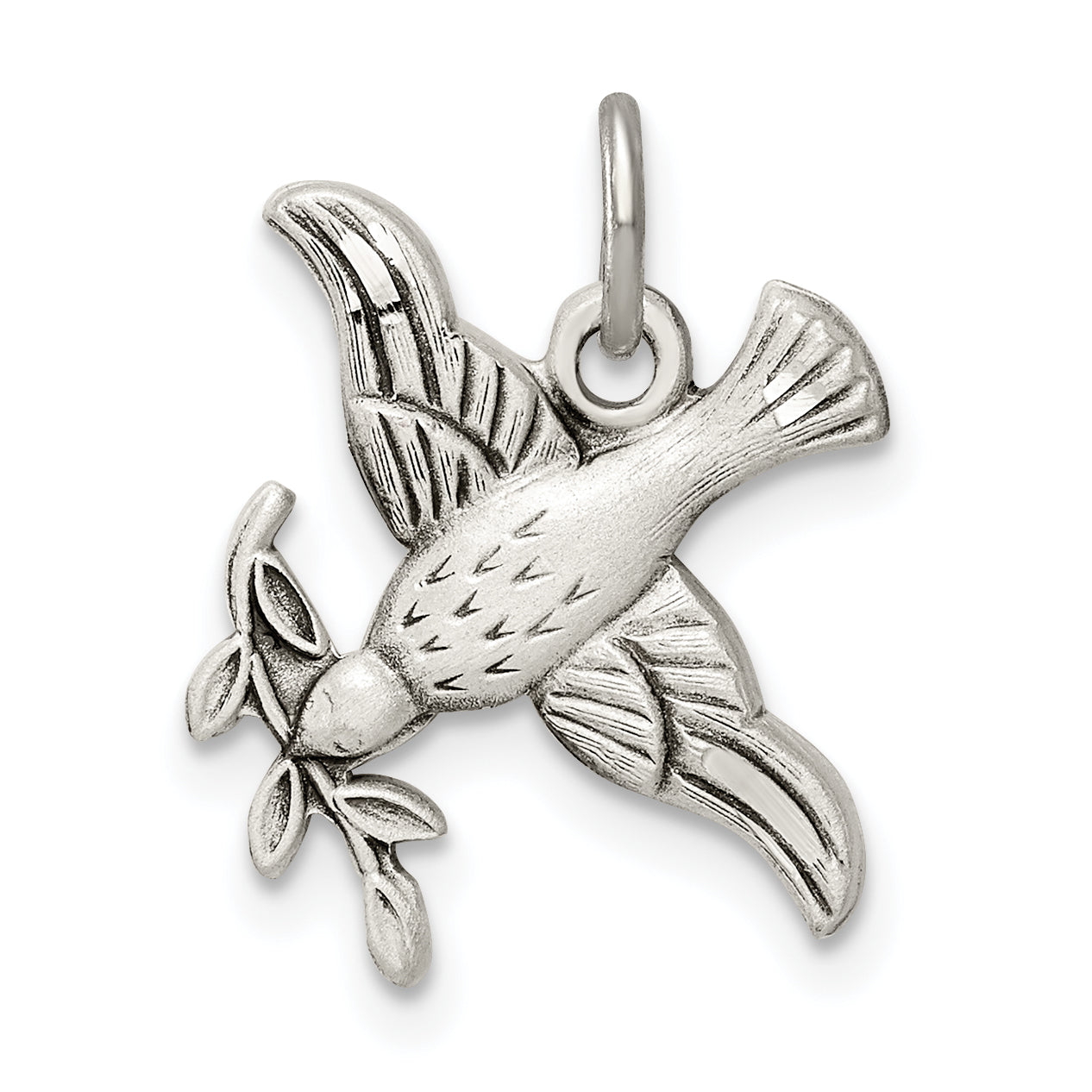 Sterling Silver Antiqued Diamond-Cut Bird Pendant