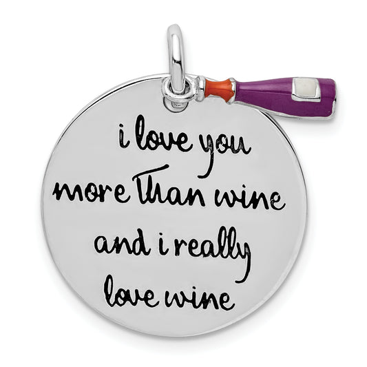 Sterling Silver Rhodium-Plated Enameled Antiqued Love Wine Pendant