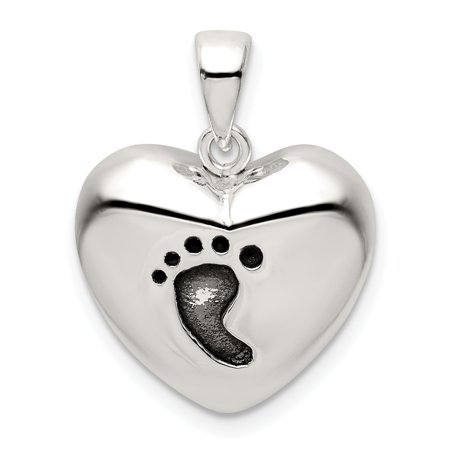 Sterling Silver Antiqued Heart Baby Foot Pendant