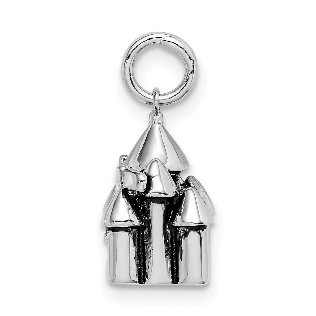 Sterling Silver Rhodium-Plated Antiqued Castle Pendant