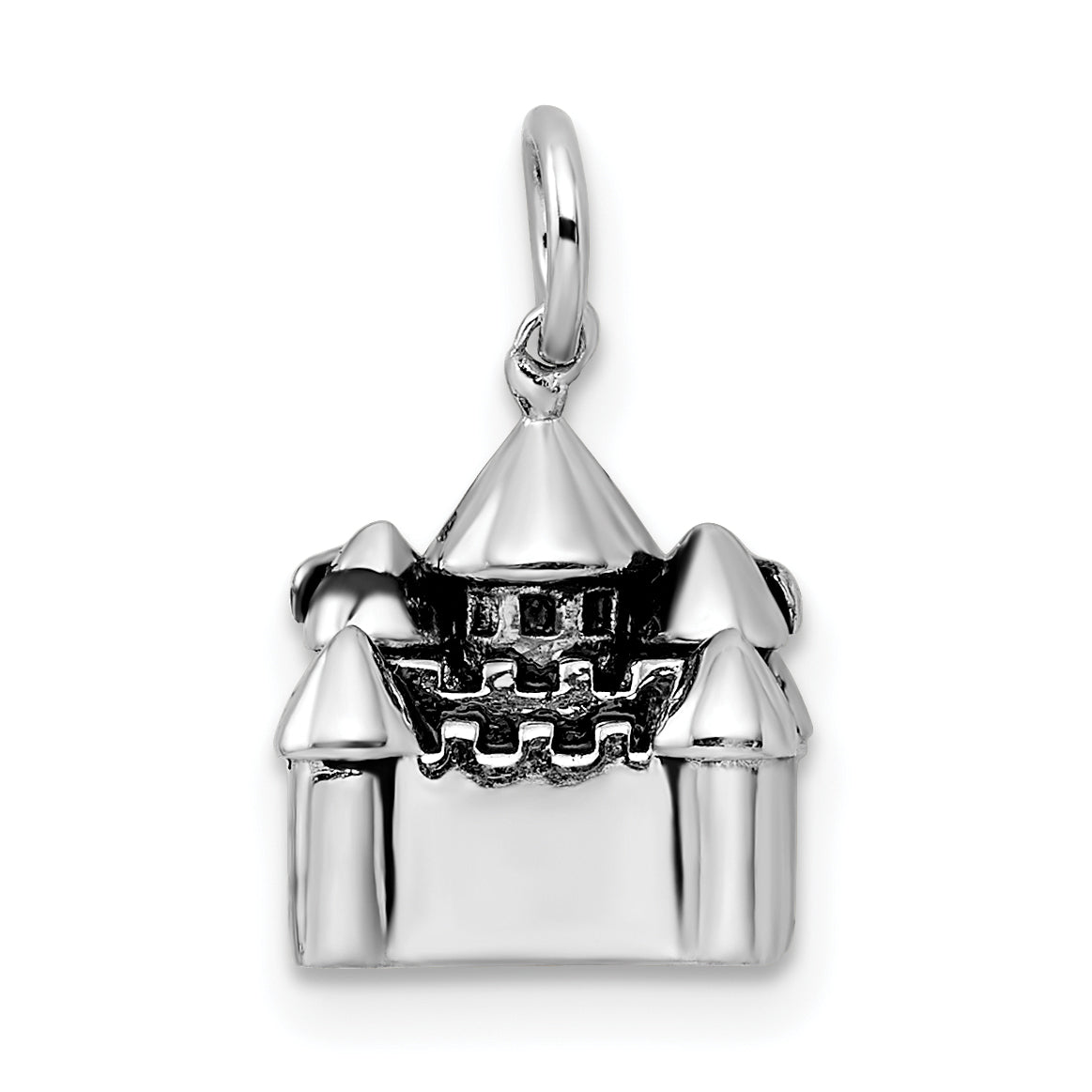 Sterling Silver Rhodium-Plated Antiqued Castle Pendant