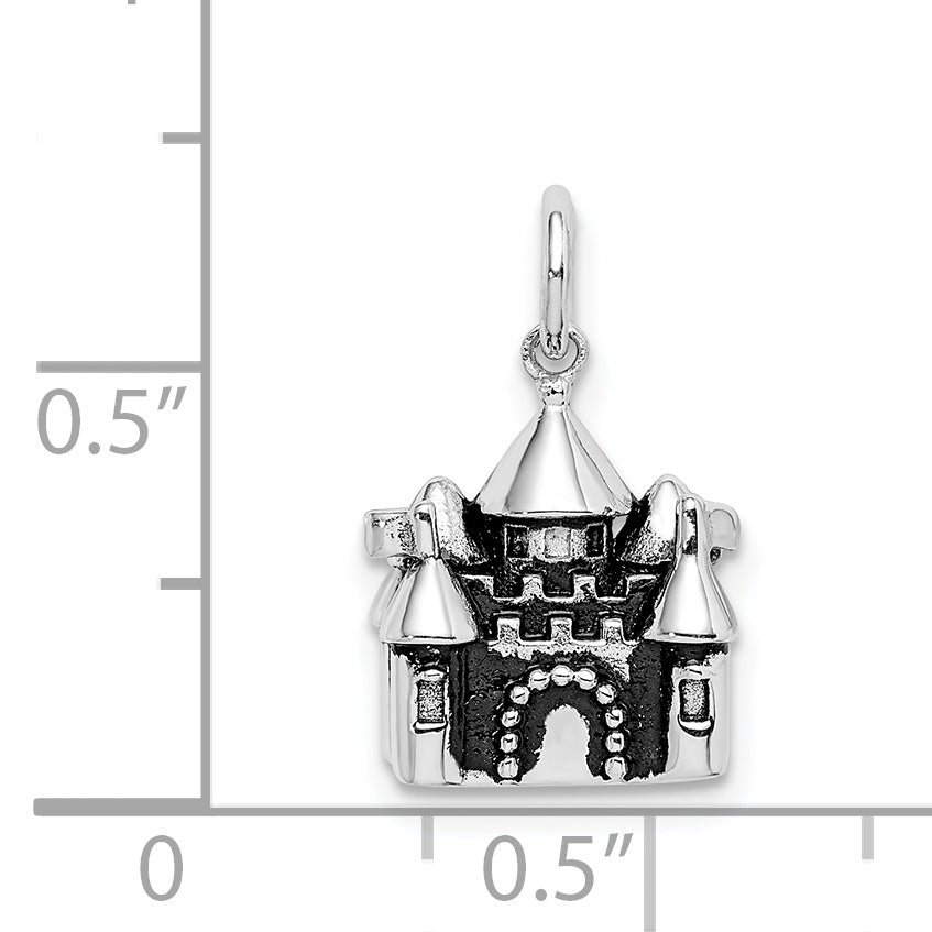 Sterling Silver Rhodium-Plated Antiqued Castle Pendant