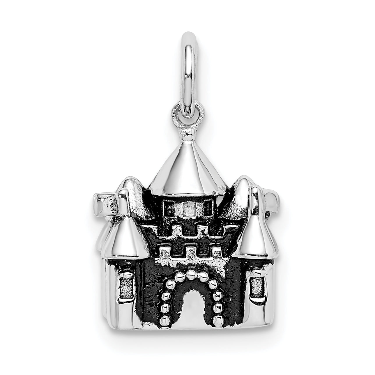 Sterling Silver Rhodium-Plated Antiqued Castle Pendant