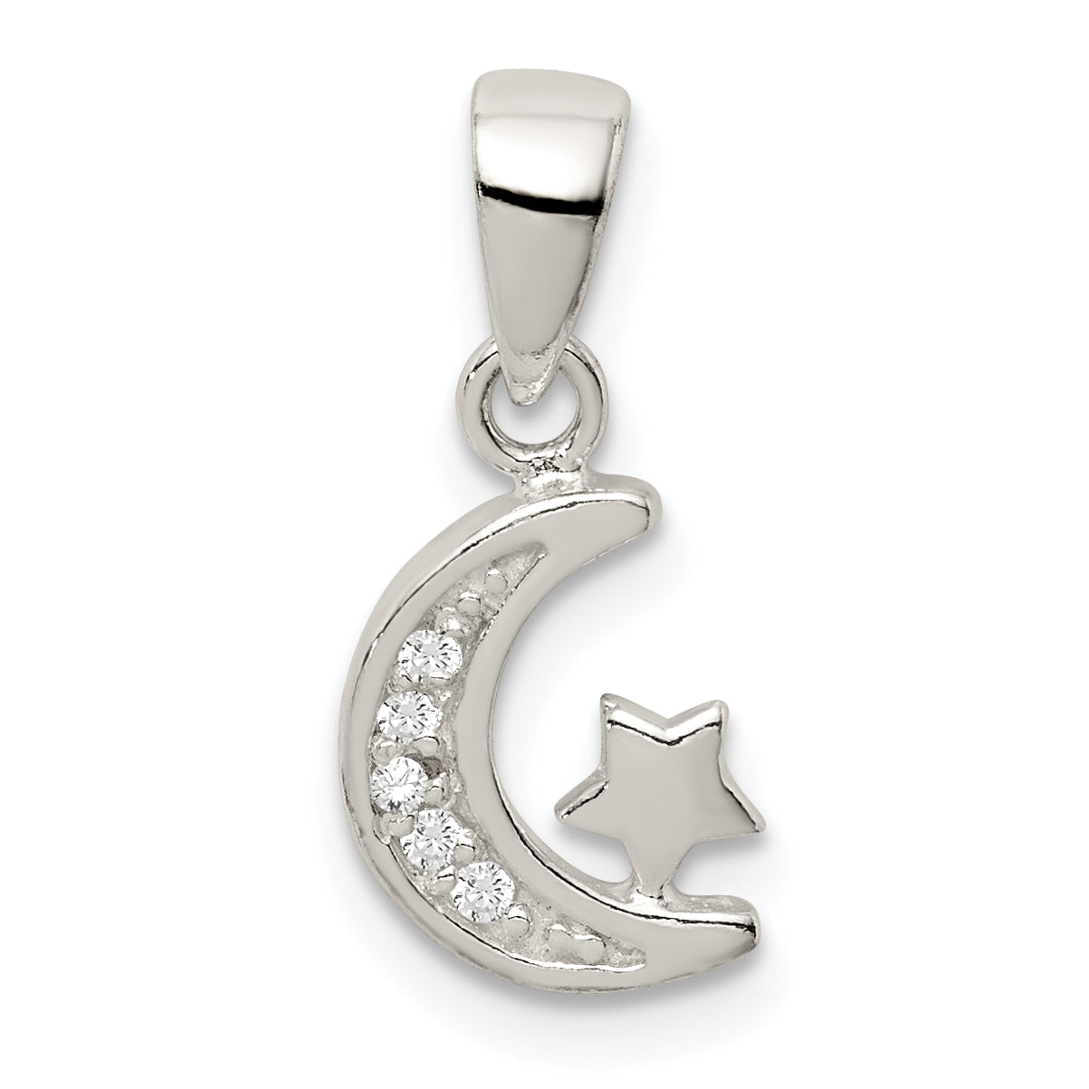 Sterling Silver Cz Star & Crescent Moon Pendant