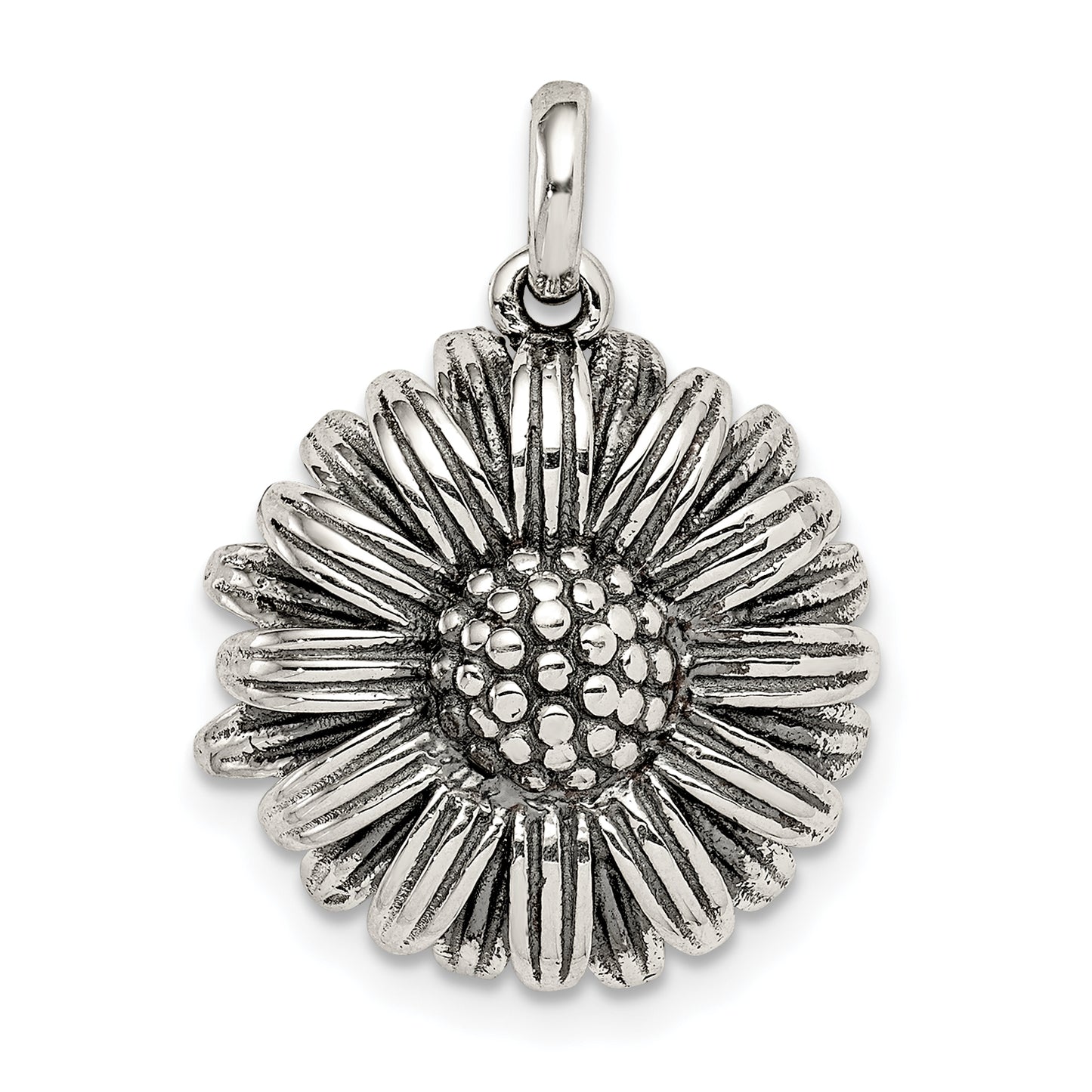 Sterling Silver Antiqued Sunflower Pendant