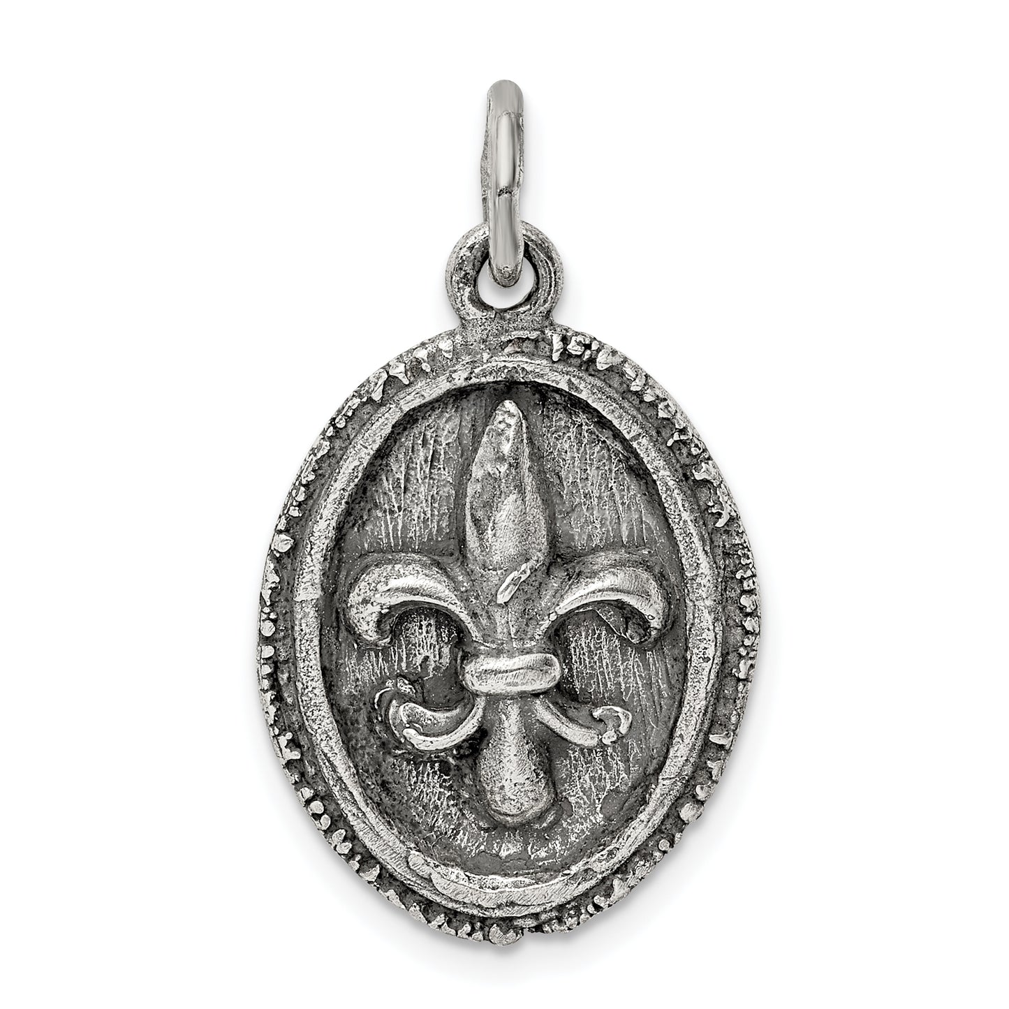 Sterling Silver Antiqued Fleur De Lis Pendant