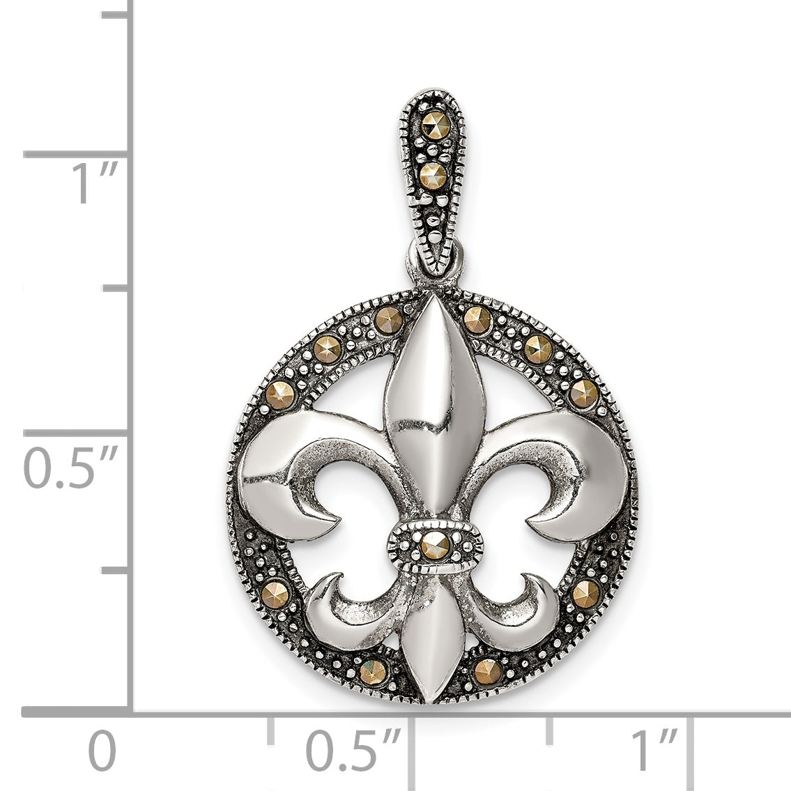 Sterling Silver Antiqued Marcasite Fleur De Lis Pendant