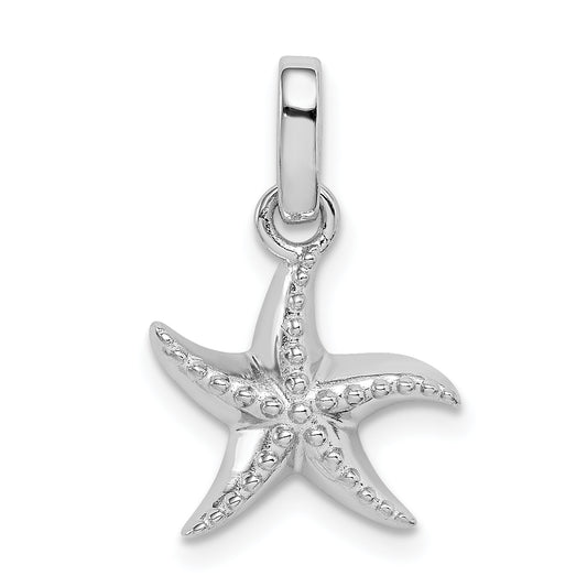 Sterling Silver Rhodium-Plated Polished Textured Starfish Pendant