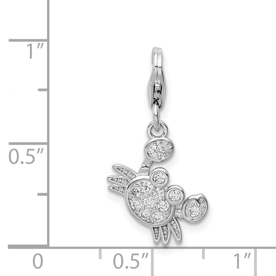 Sterling Silver Rhodium-Plated Cz Crab With Lobster Clasp Charm