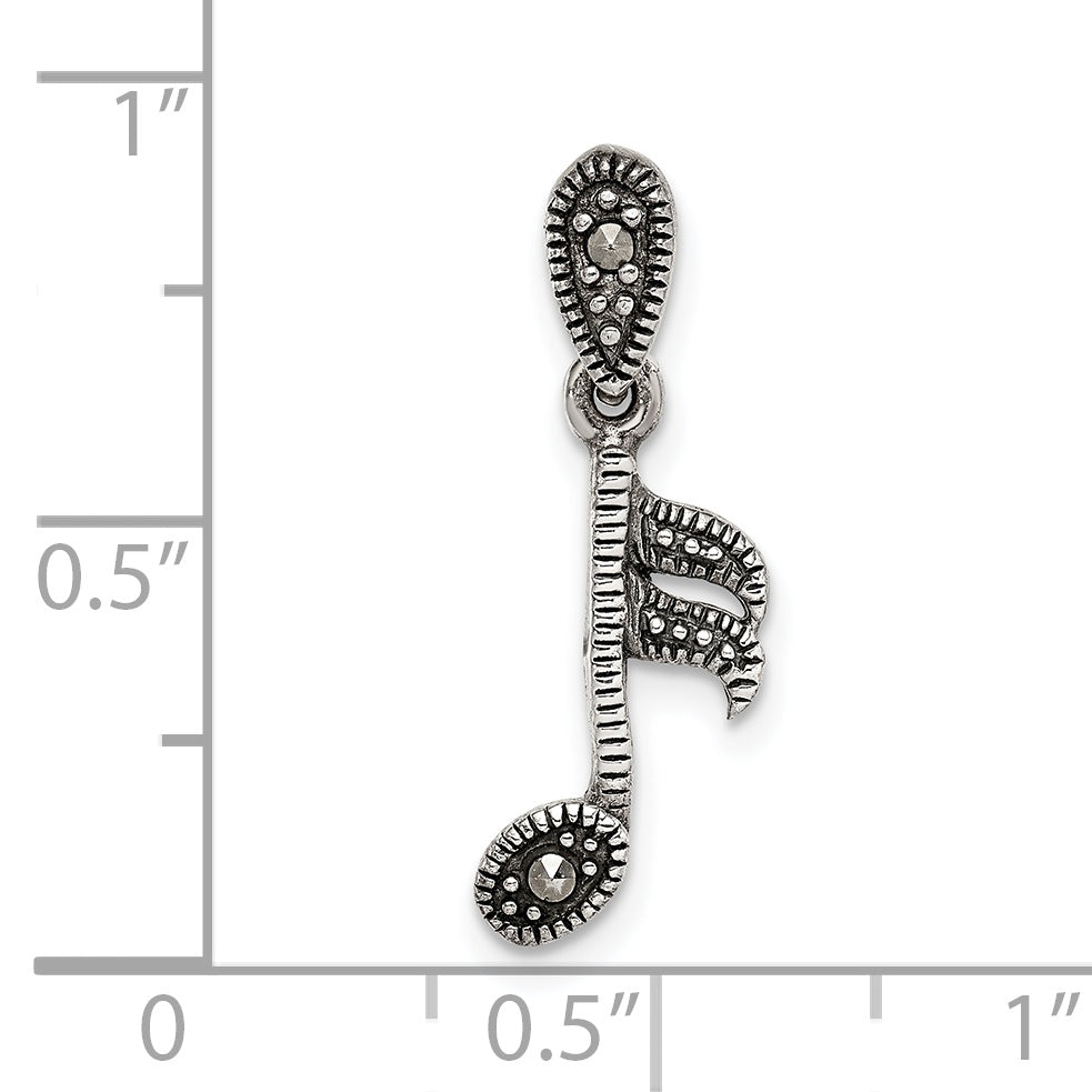 Sterling Silver Antiqued Marcasite Music Note Pendant