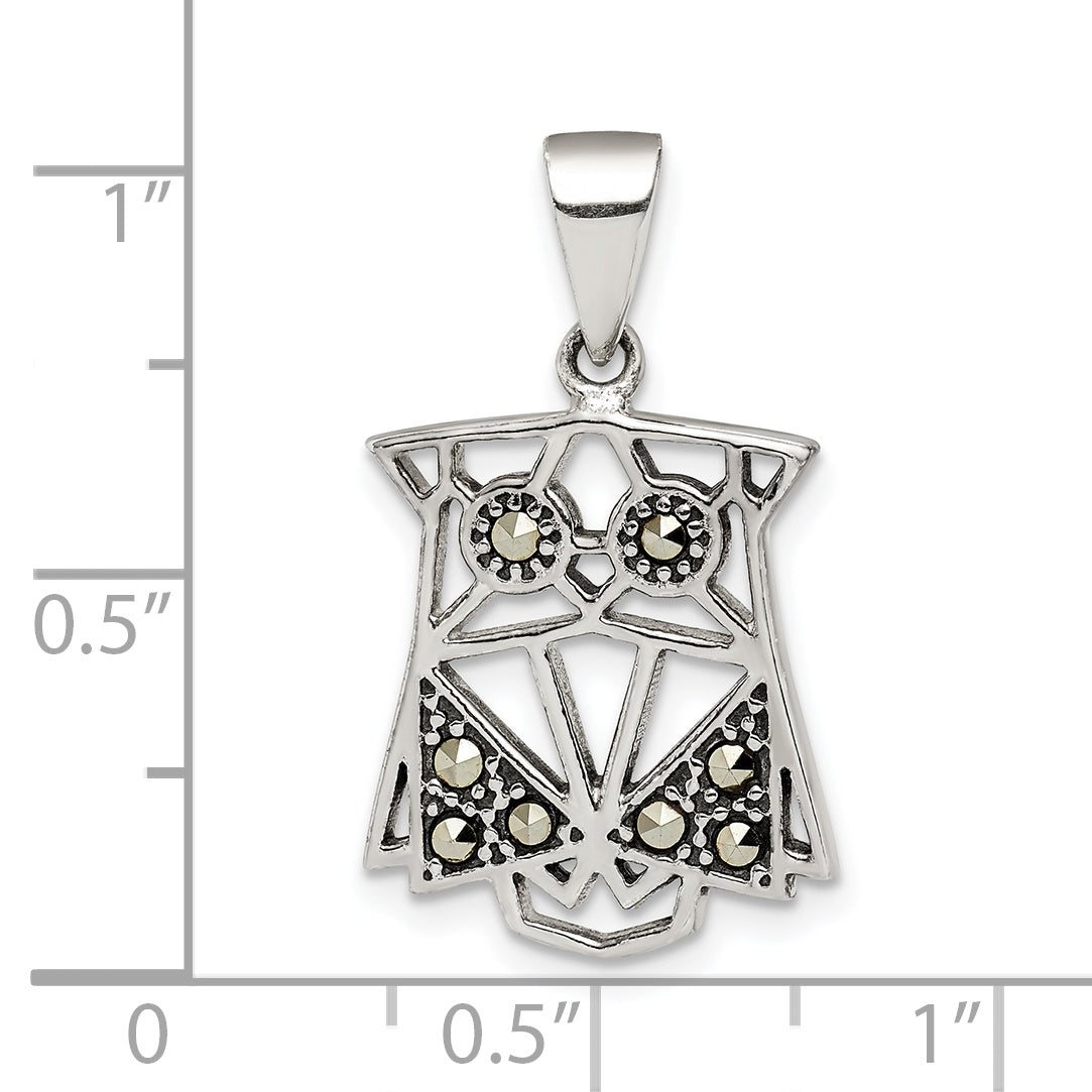 Sterling Silver Antiqued Marcasite Owl Pendant