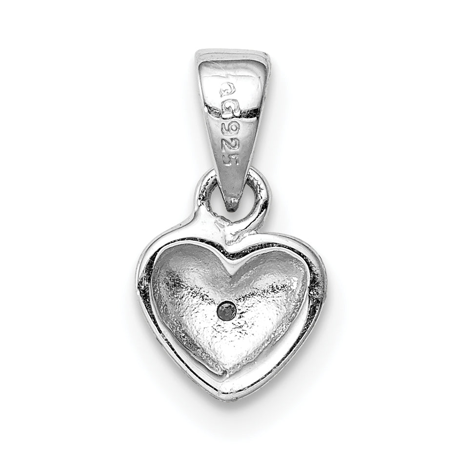 Sterling Silver Rhod-Plated Polished & Satin Cz Heart Children'S Pendant