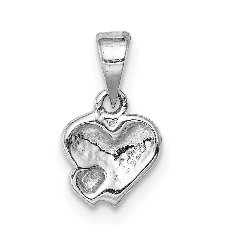 Sterling Silver Rhodium-Plated Red Enameled Hearts Children'S Pendant