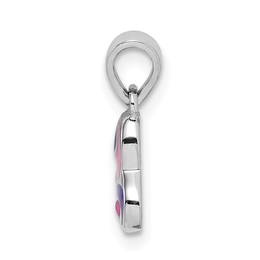 Sterling Silver Rhodium-Plated Childs Enameled Pink/Purple Heart Pendant