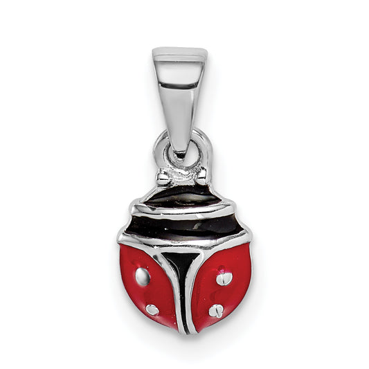 Sterling Silver Rh-Plated Red & Black Enamel Ladybug Children'S Pendant