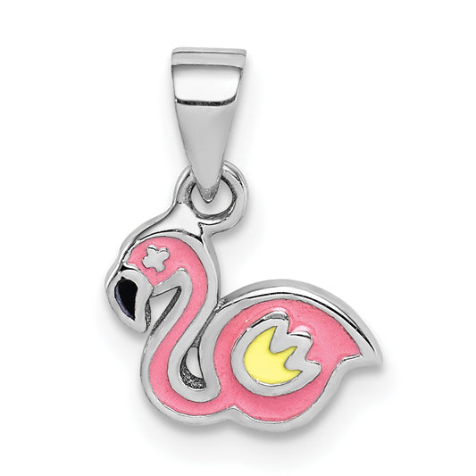 Sterling Silver Rh-Plated Multi-Color Enamel Flamingo Children'S Pendant