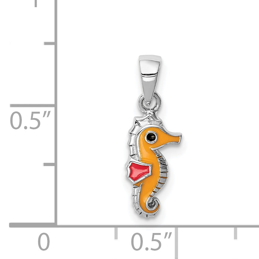 Sterling Silver Rh-Plated Multi-Color Enamel Seahorse Children'S Pendant