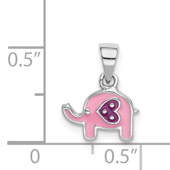 Sterling Silver Rhodium-Plated Childs Enameled Pink Elephant Pendant