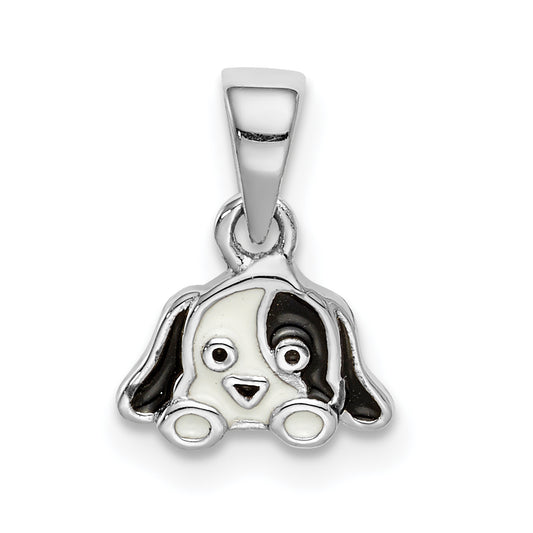 Sterling Silver Rh-Plated Black/White Enameled Puppy Children'S Pendant