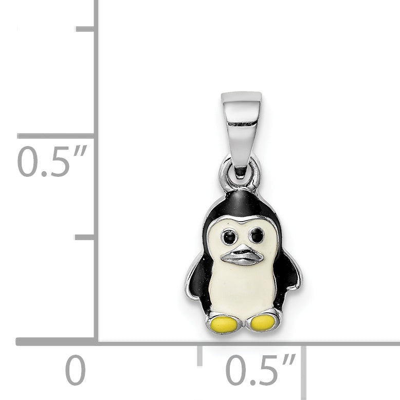 Sterling Silver Rh-Plated Multi-Color Enameled Penguin Children'S Pendant