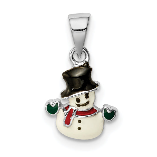 Sterling Silver Rh-Plated Multi-Color Enamel Snowman Children'S Pendant