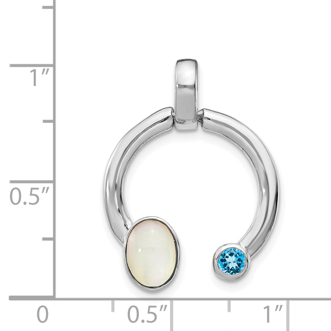 Sterling Silver Mother Of Pearl & Lt. Swiss Blue Topaz Circle Pendant