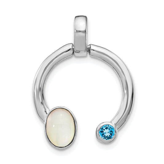 Sterling Silver Mother Of Pearl & Lt. Swiss Blue Topaz Circle Pendant