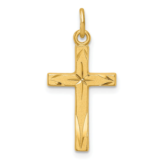 Sterling Silver Gold Tone Diamond-Cut Cross Pendant