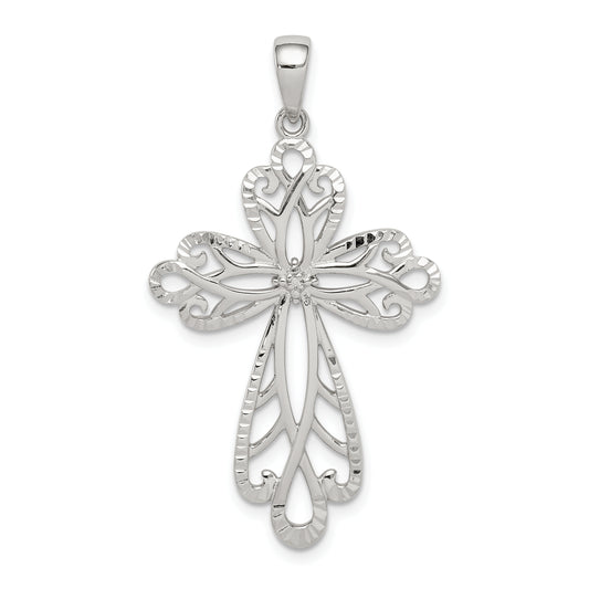 Sterling Silver Diamond & Diamond-Cut Cross Pendant