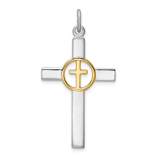 Sterling Silver Rhodium-Plated & Gold Tone Cross Pendant