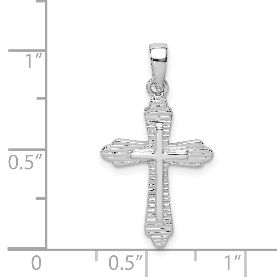 Sterling Silver Rhodium-Plated Striped Texture Cross Pendant