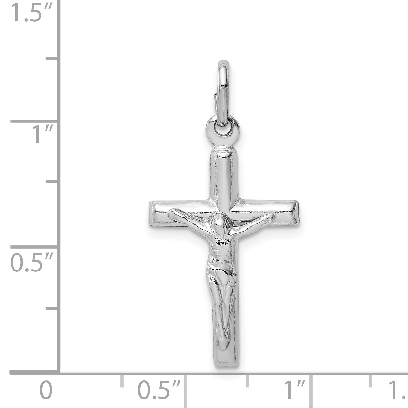 Sterling Silver Rhodium-Plated Polished Crucifix Cross Pendant